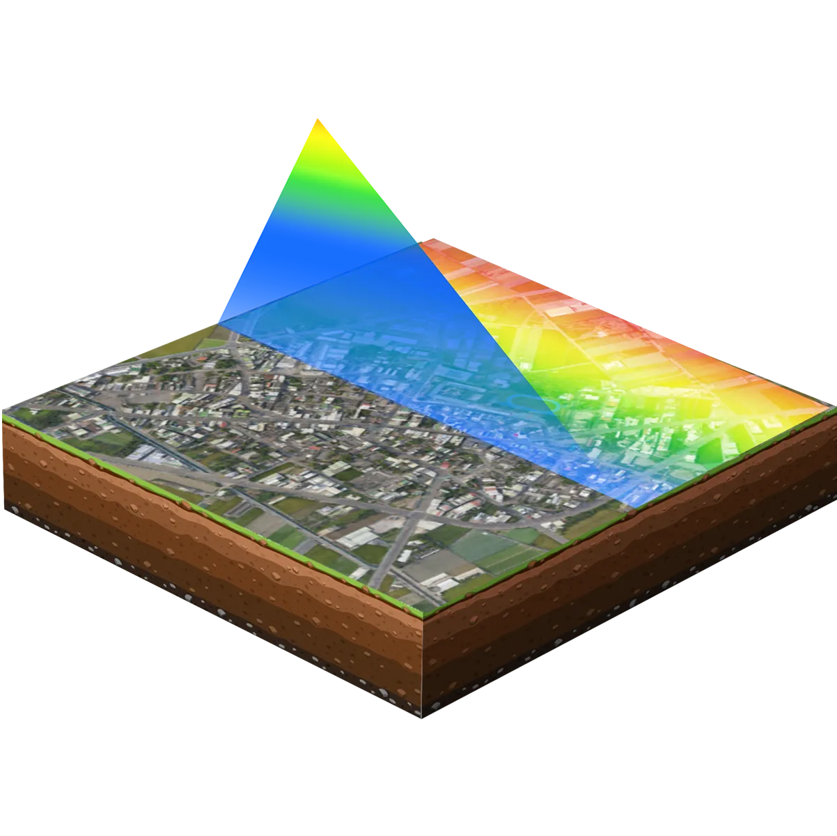 UAV LiDAR scanning illustration showing laser sweep for high-precision point cloud generation used in terrain modeling and geospatial analysis