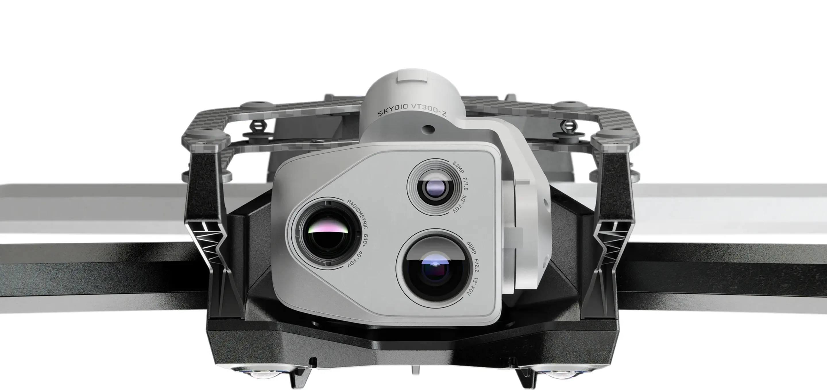 Skydio X10 無人機前視鏡頭模組特寫，具備自主飛行與多鏡頭感知能力