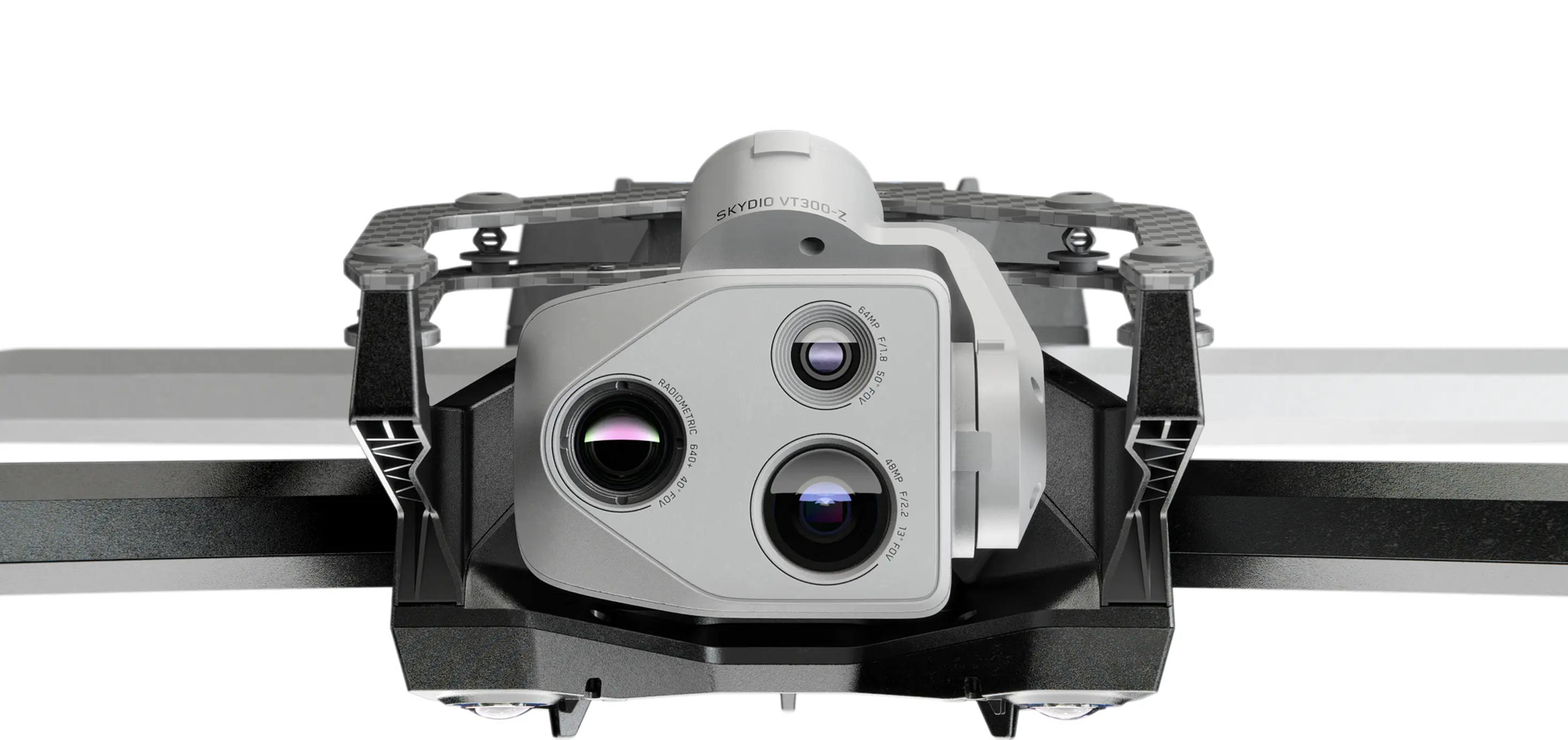 Skydio X10 無人機前視鏡頭模組特寫，具備自主飛行與多鏡頭感知能力