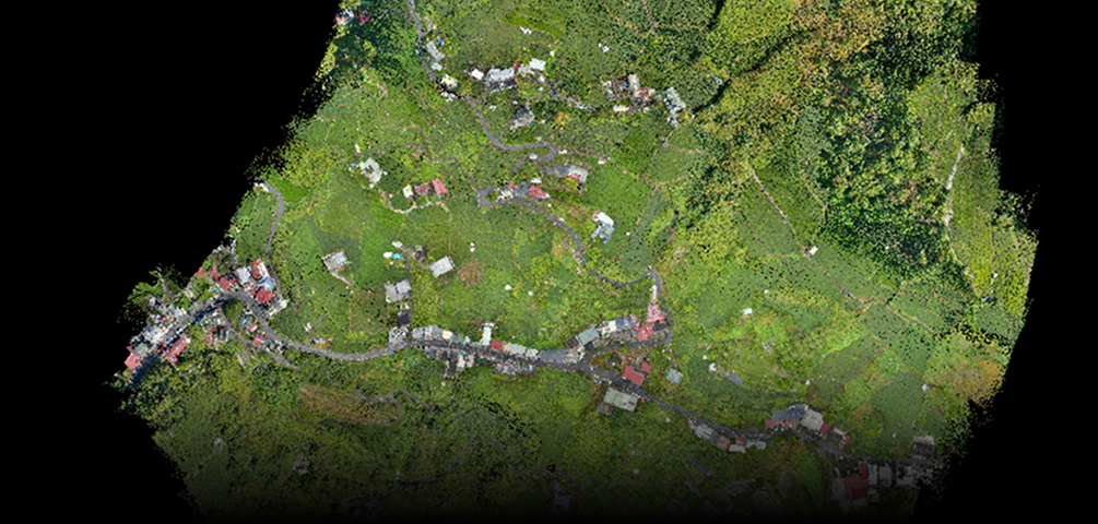 UAV 光達測繪成果圖，呈現精細點雲與地形建模